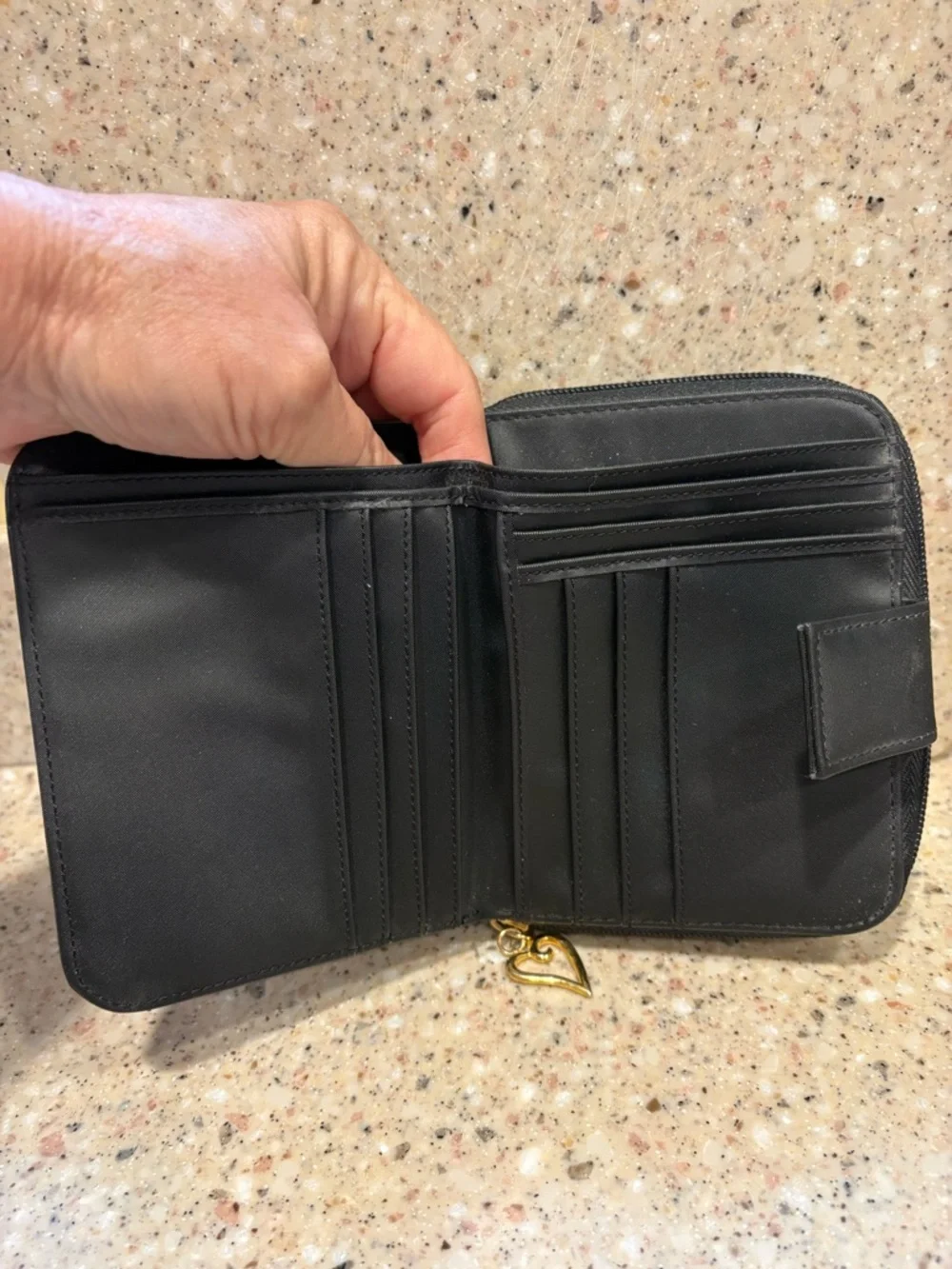 Victoria's Secret Black Nylon Small Zip Around Wallet with Gold Heart Charm Pull - Picture 3 of 6